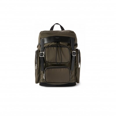 YSL CITY MULTI-POCKET BACKPACK IN ECONYL®, SMOOTH LEATHER AND NYLON 437110FABO12986 (34*42*22cm)